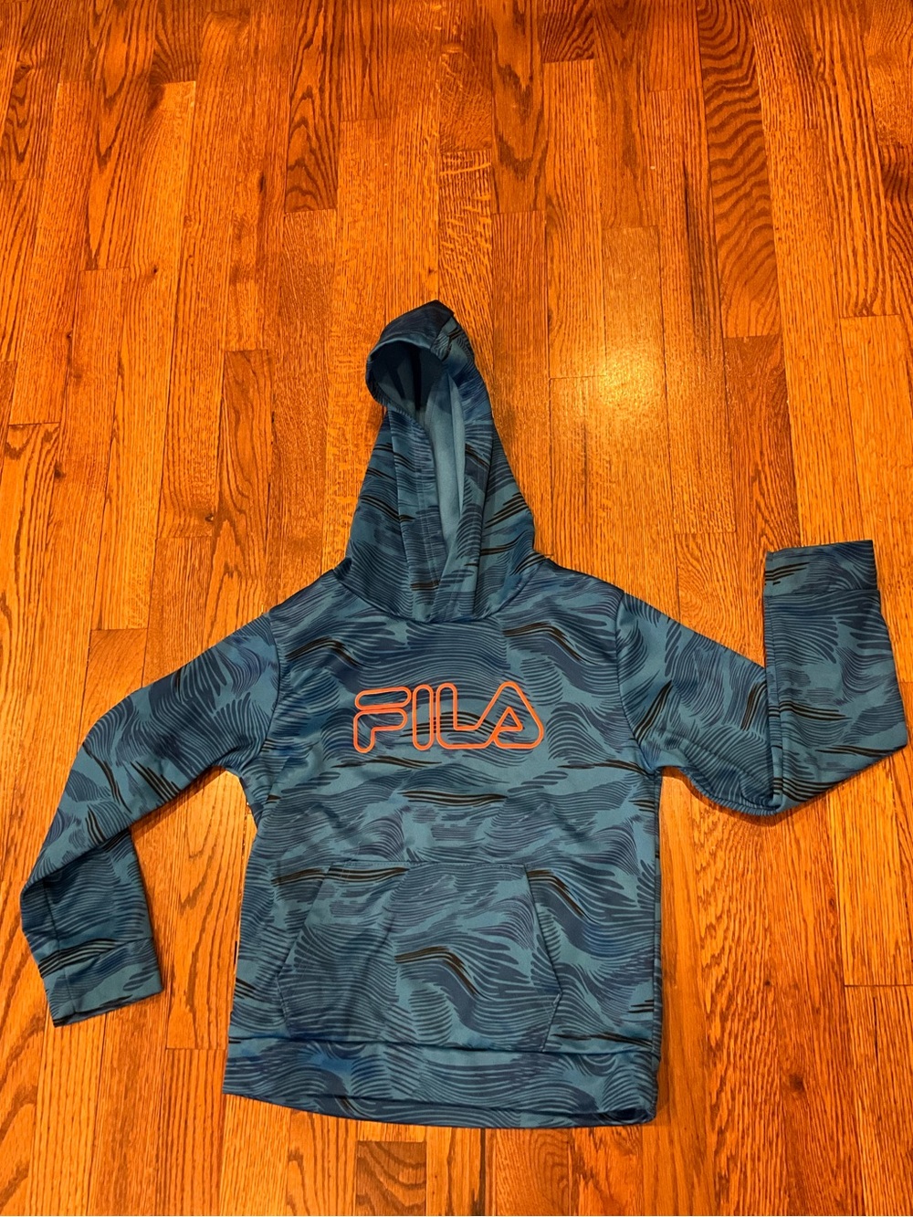 Fila Blue Wave-Print Kids' Hoodie with Orange Logo
